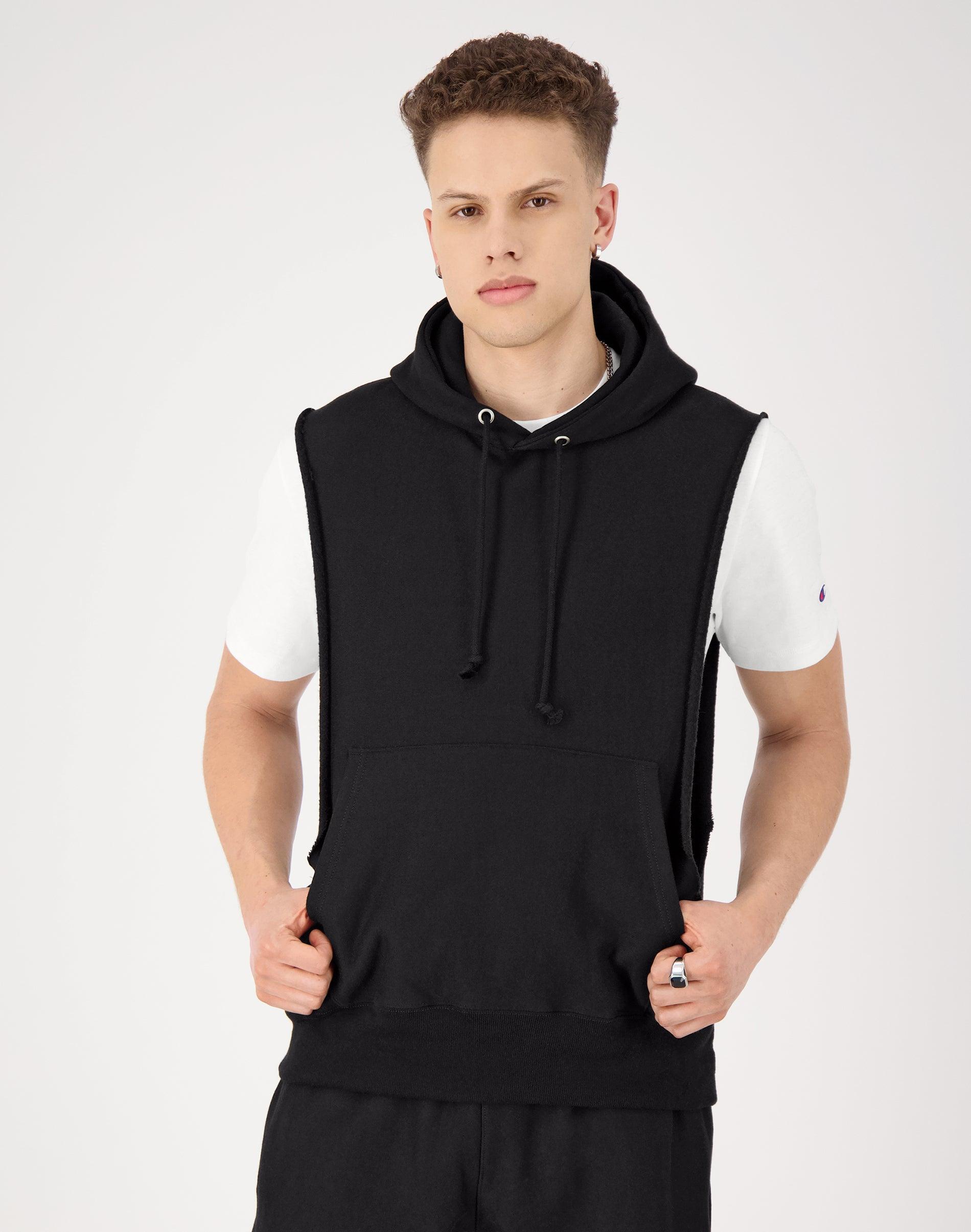 Mens Champion Reverse Weave Muscle Hoodie Black L Product Image