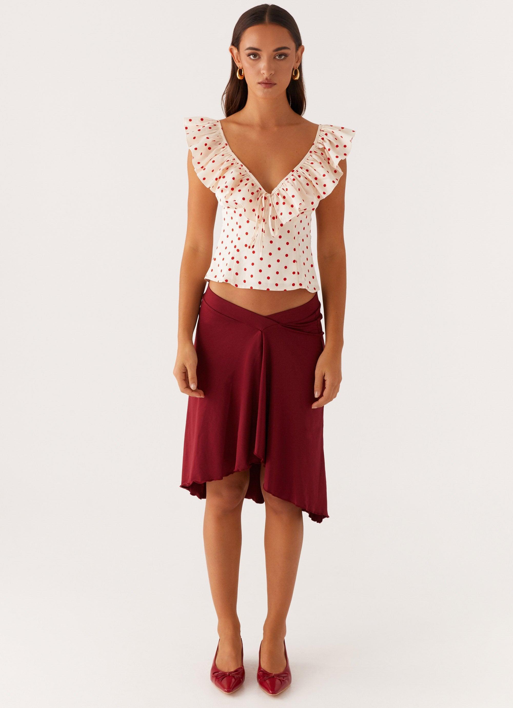 Regan Ruffle Top - Red Polka Dot Product Image