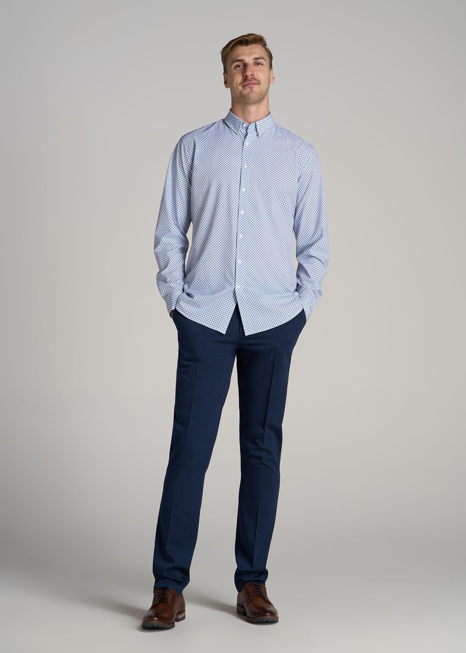 Traveler Stretch Dress Shirt for Tall Men in Light Blue Geometric Product Image