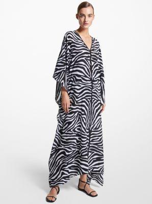 Zebra Silk Crepe De Chine Caftan Dress Product Image