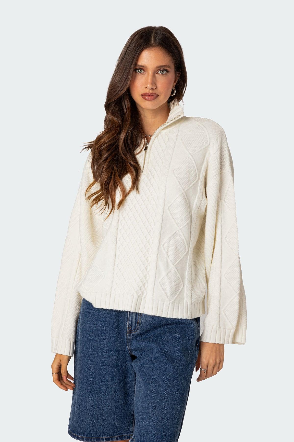 Oversized Quarter Zip Cable Knit Sweater Product Image