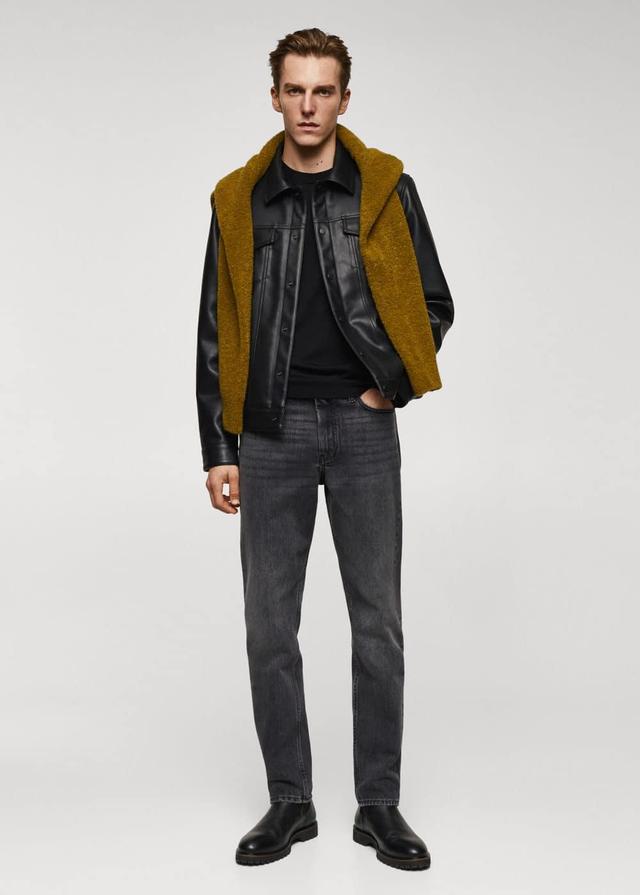 MANGO MAN - Faux leather jacket with pockets blackMen Product Image