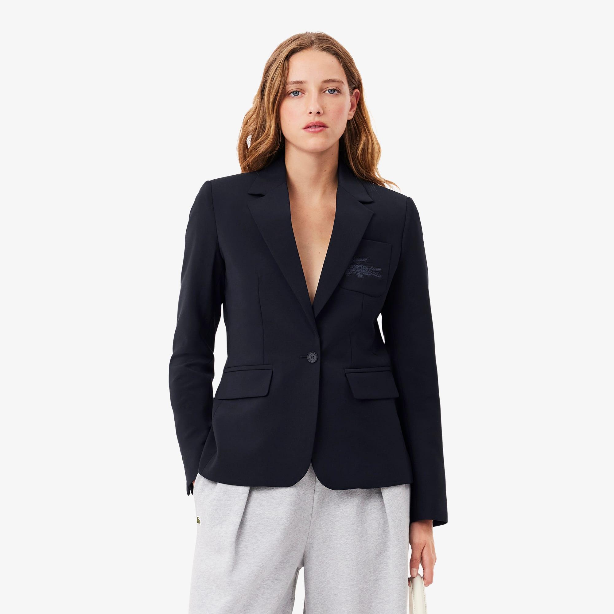 Women's Embroidered Logo Slim Fit Wool Blazer product image