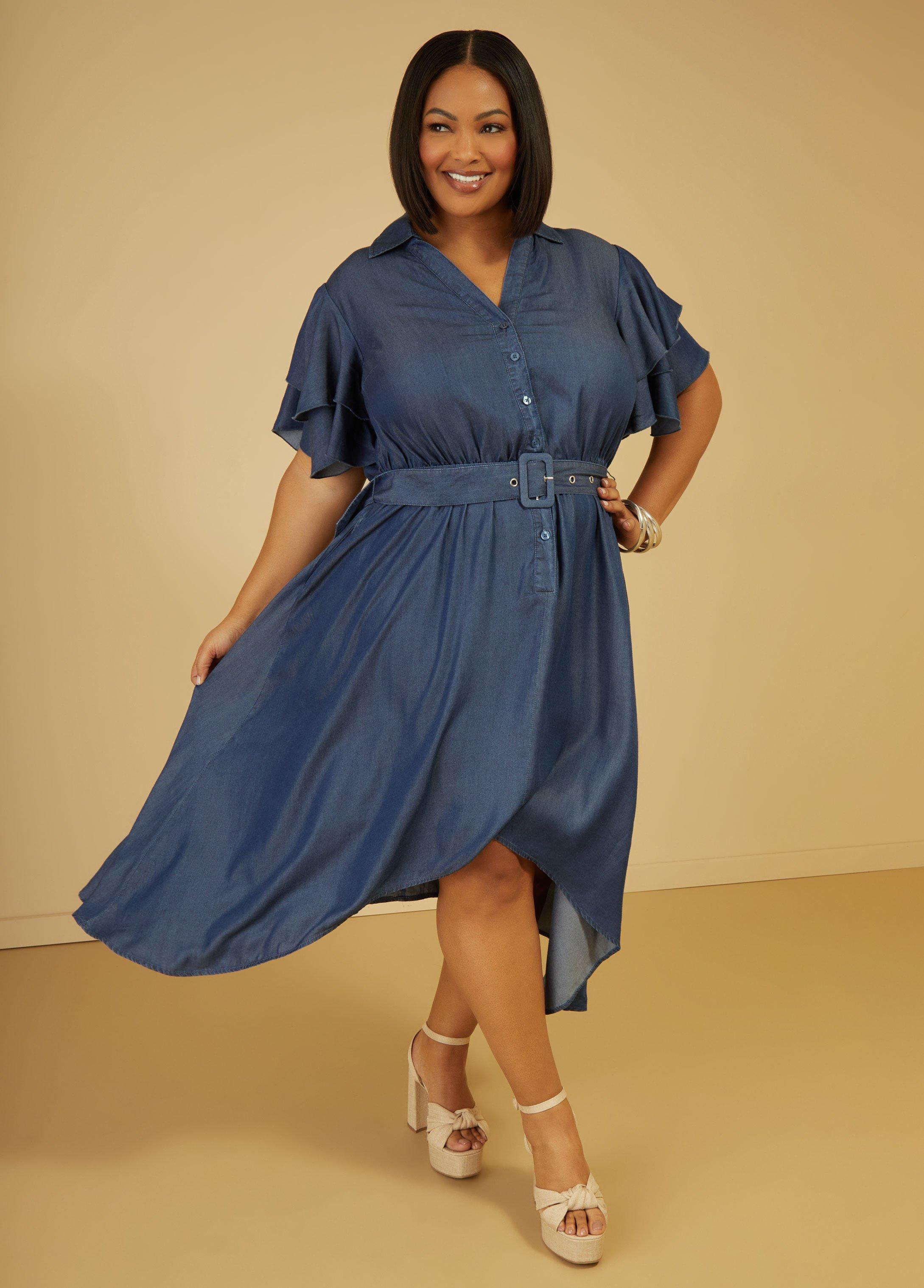 Plus Size Chambray Hi Low Shirtdress Ashley Stewart product image