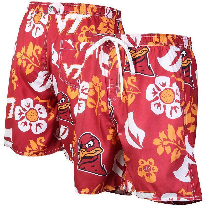 Mens Wes & Willy Maroon Virginia Tech Hokies Floral Volley Logo Swim Trunks Product Image