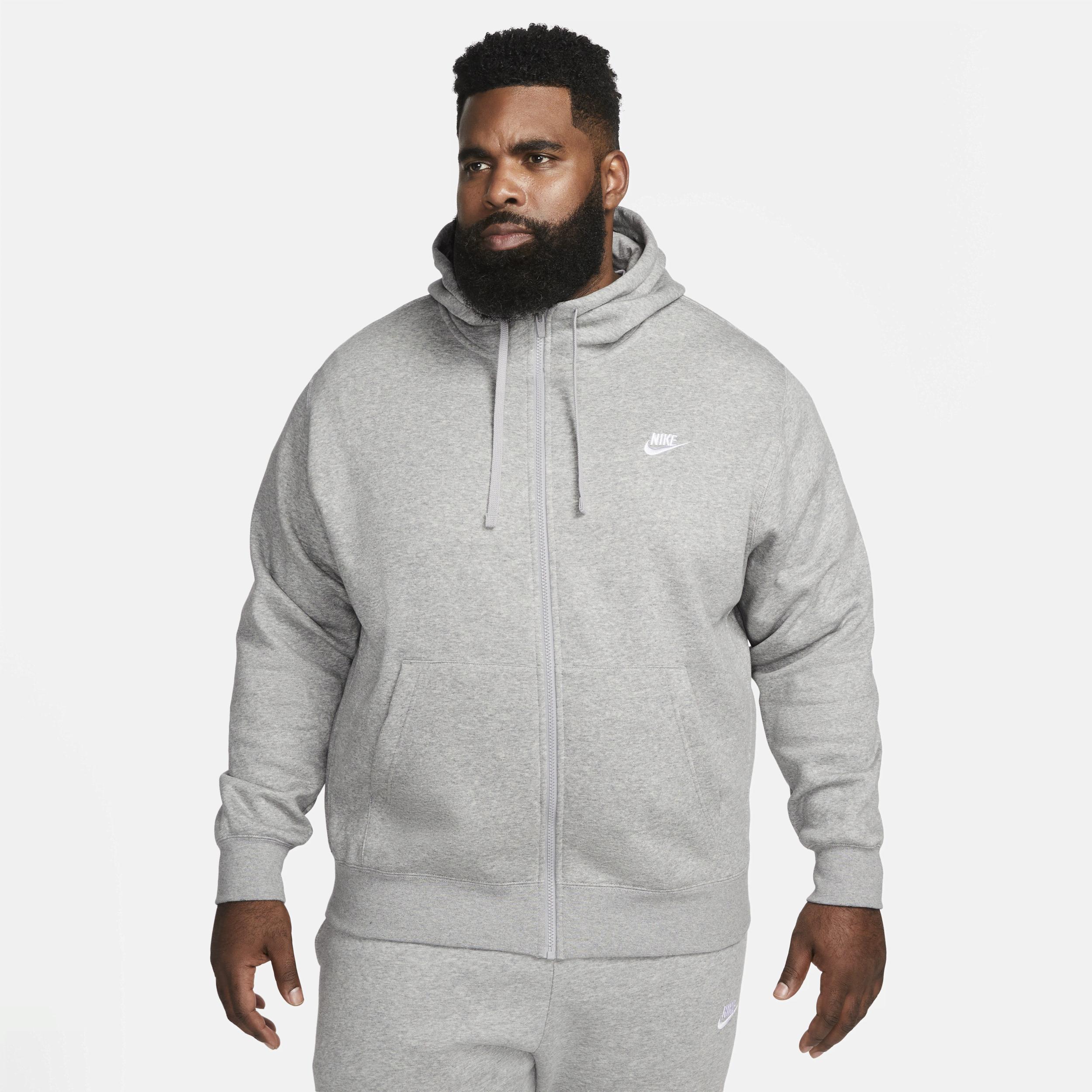 Nike Mens Nike Club Full-Zip Hoodie - Mens White/Dark Grey Heather Product Image