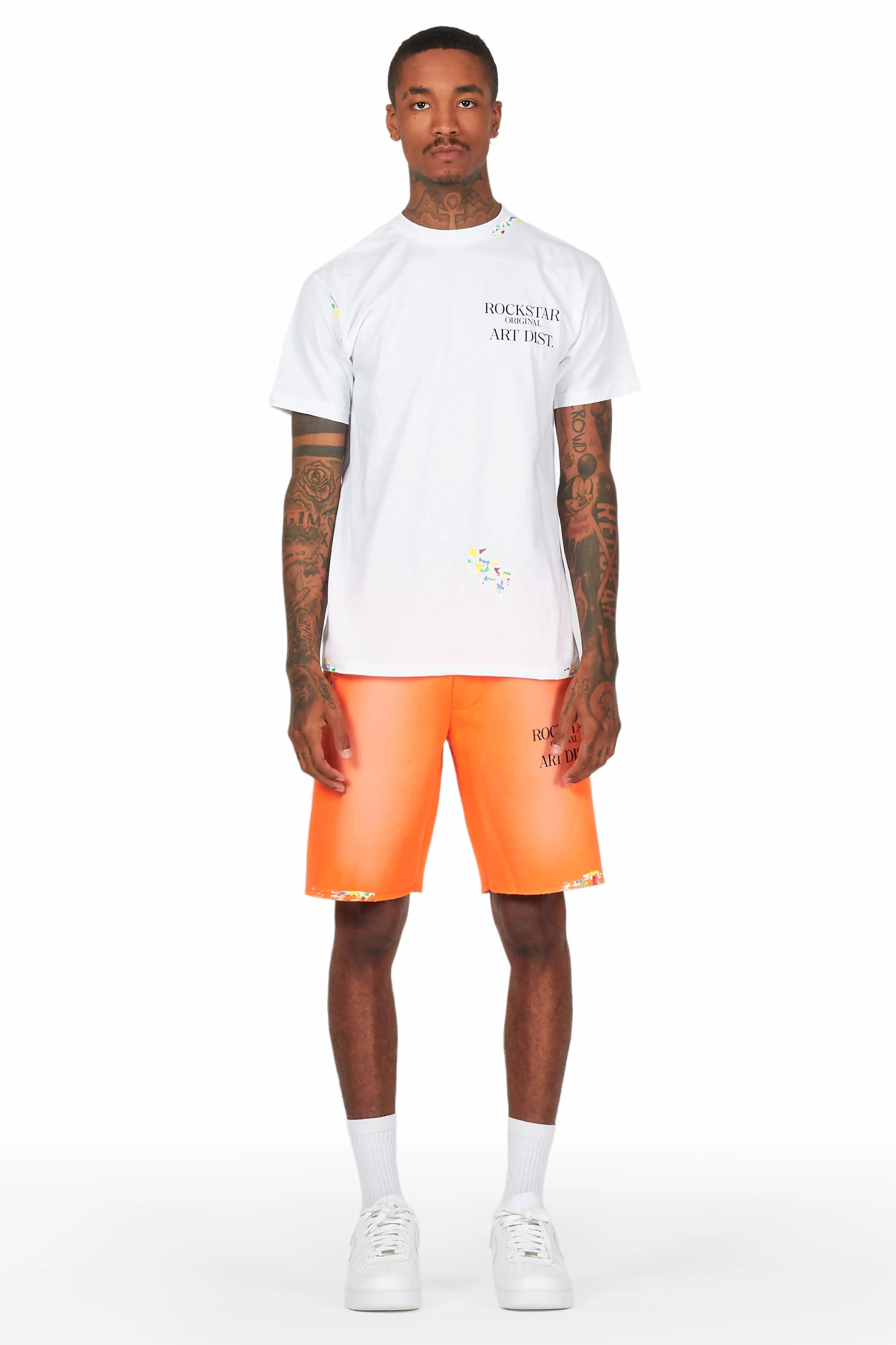 Rockstar Art Dist. White/Orange T-Shirt Short Set Male Product Image