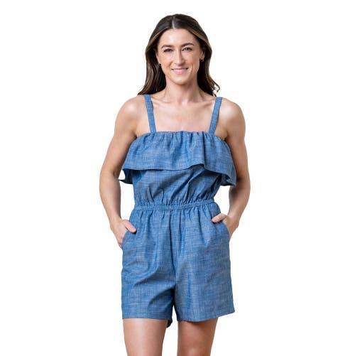 Hope & Henry Womens Organic Ruffle Top Chambray Romper Product Image