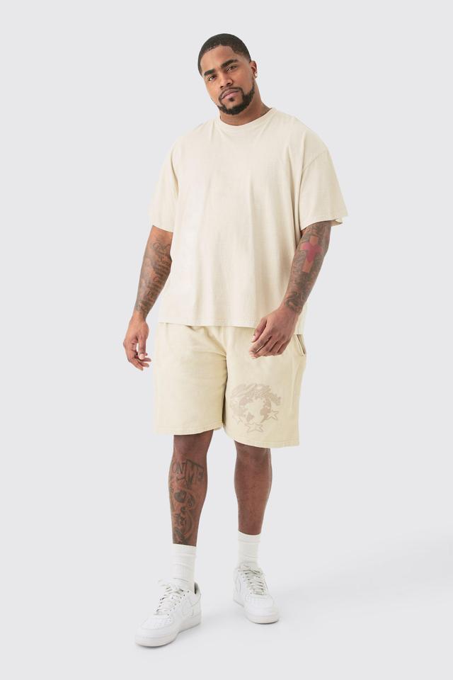 Plus Oversized Dream Worldwide Print T-shirt In Sand | boohooMAN USA Product Image