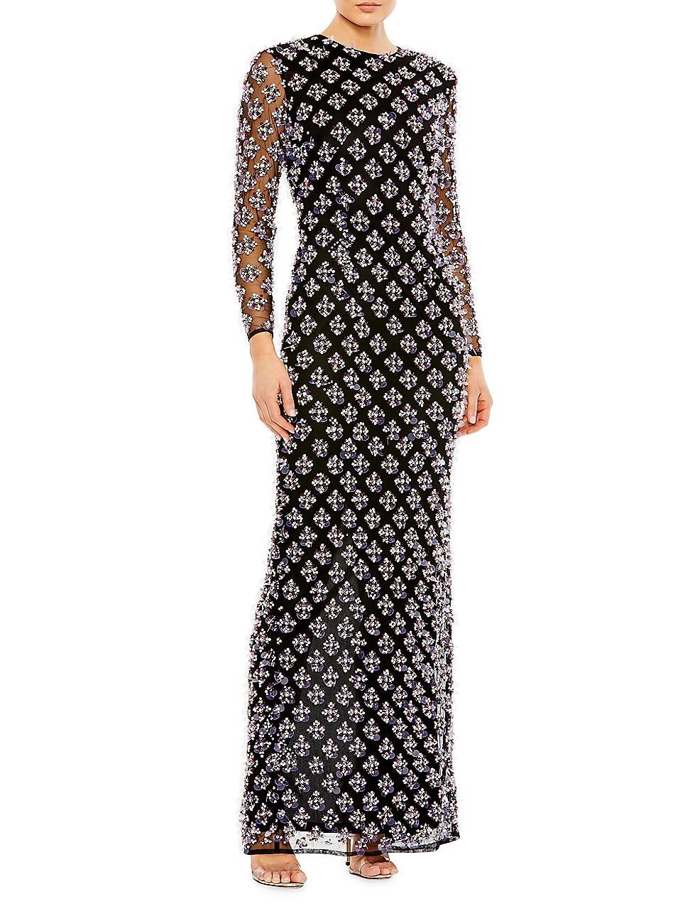 Womens Beaded Long-Sleeve Gown Product Image