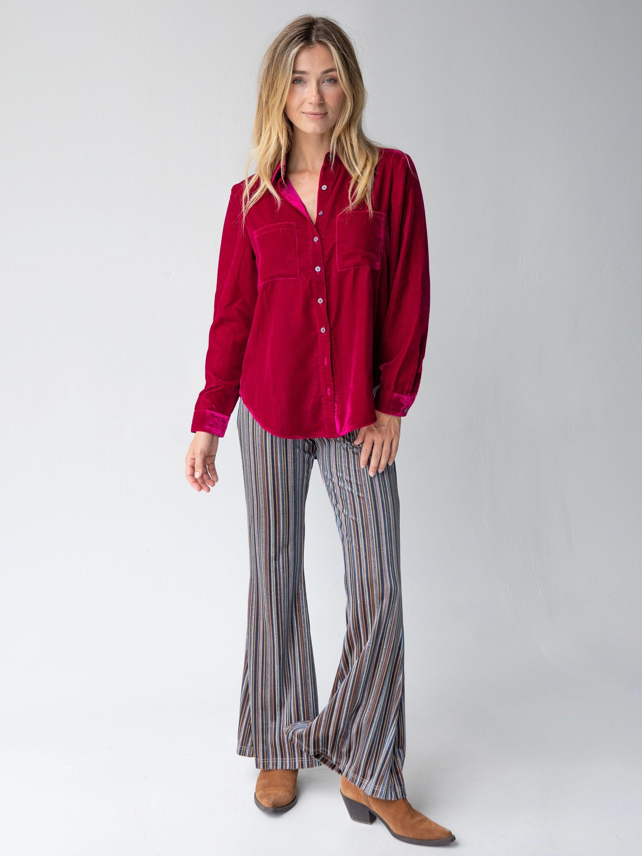 Rocky Velvet Button Down - Dark Magenta Product Image