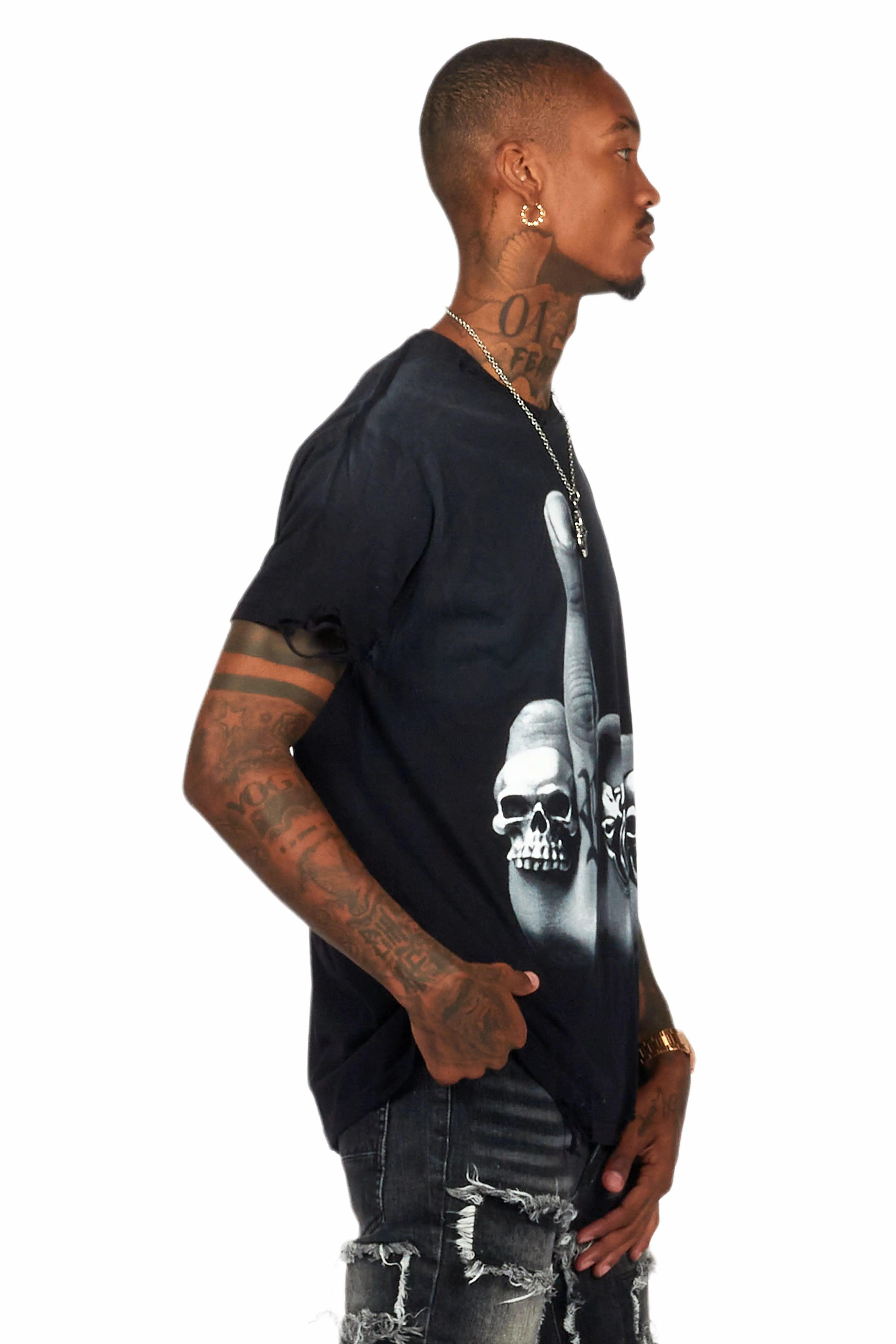 Ummar Black Oversized Graphic T-Shirt Male Product Image