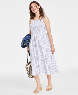 Women's Printed Smocked-Bodice Midi Dress, Created for Macy's Product Image