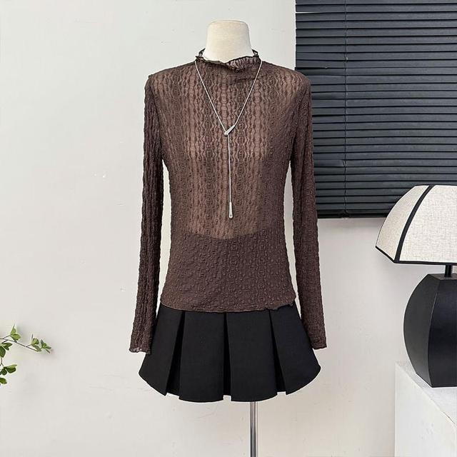 Mock-Neck Sheer Lace Top Product Image