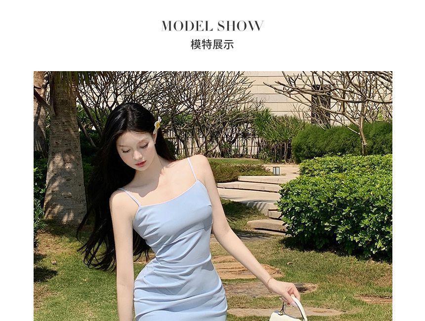 Spaghetti Strap Square Neck Plain Midi Dress Product Image