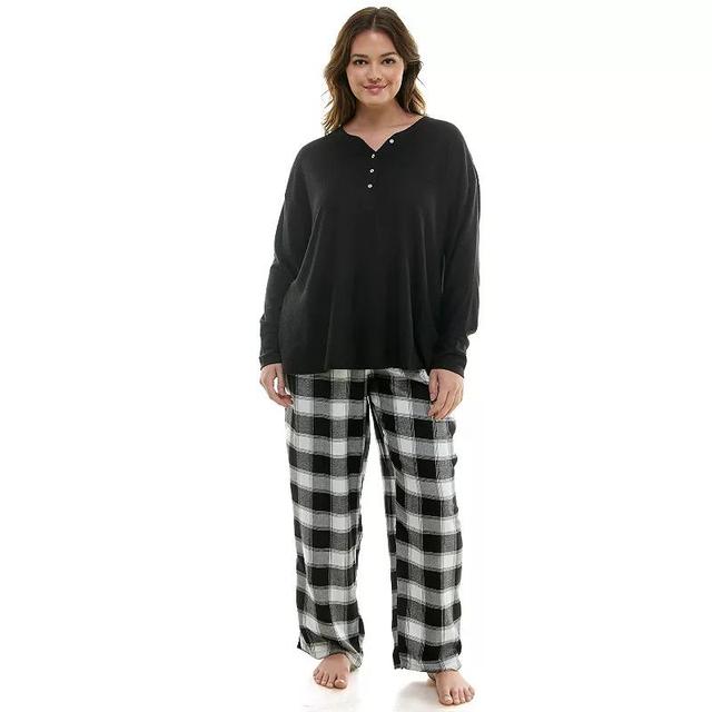 Plus Size Croft & Barrow Long Sleeve Henley Pajama Top & Flannel Pajama Pants Set, Womens Product Image