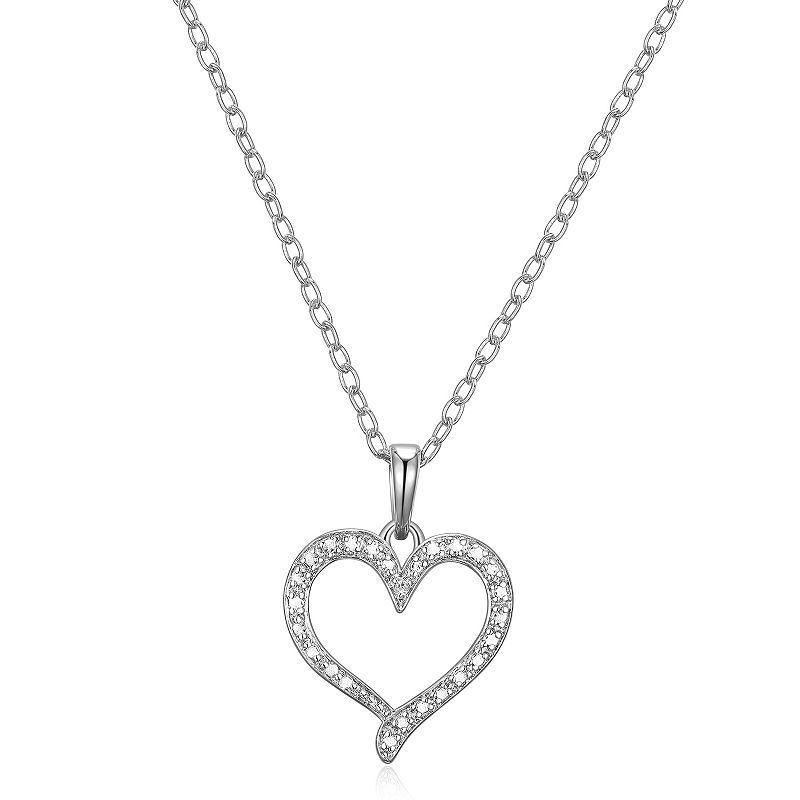 Sarafina Silver Tone Diamond Accent Open Heart Pendant Necklace, Womens Silver Tone White Product Image