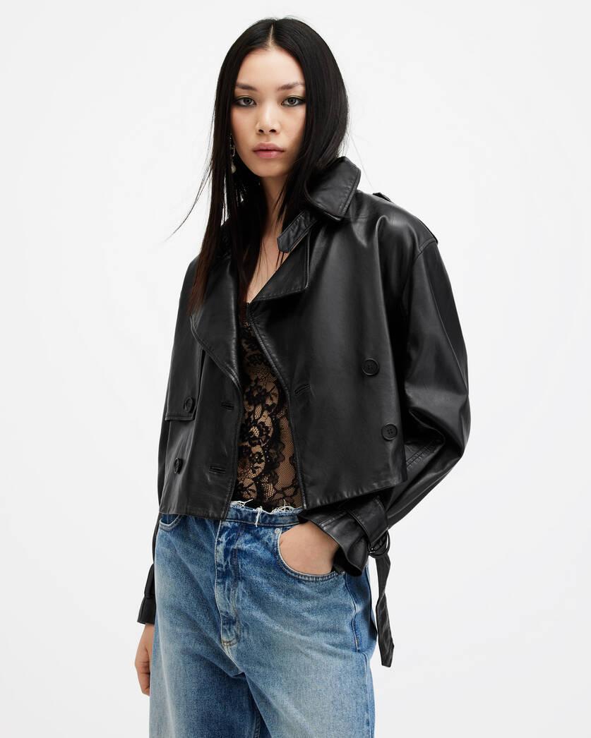 Hendry Cropped Leather Trench Coat Product Image