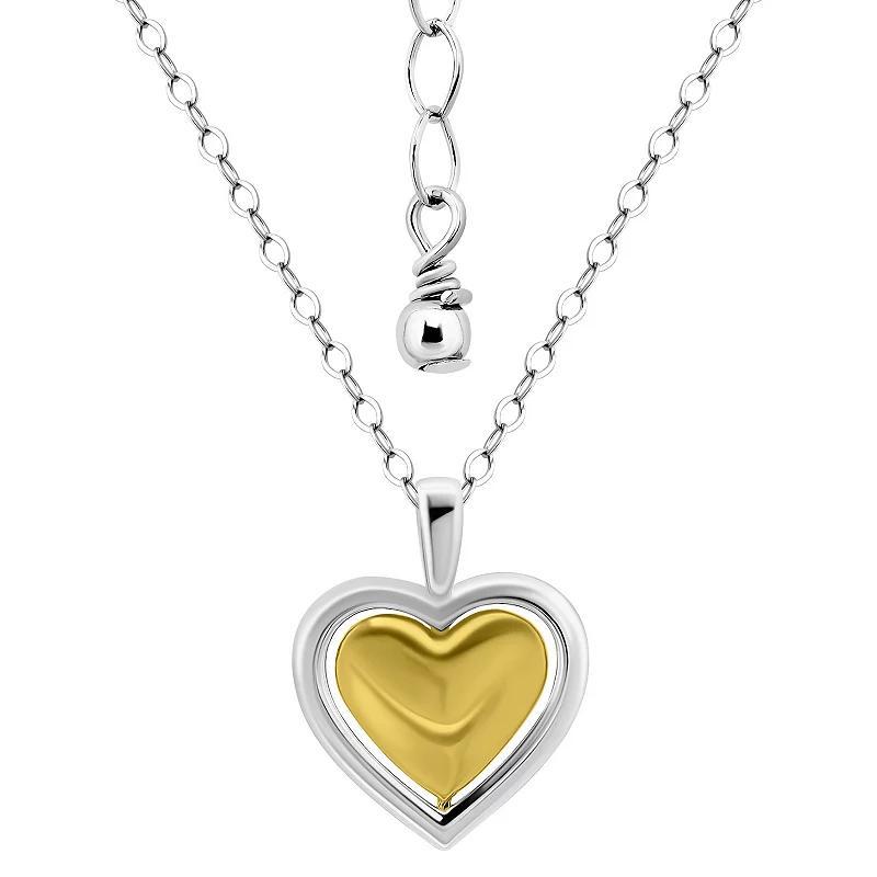 Aleure Precioso Sterling Silver & 18k Gold over Sterling Silver Heart Pendant Necklace, Womens Two Tone Product Image