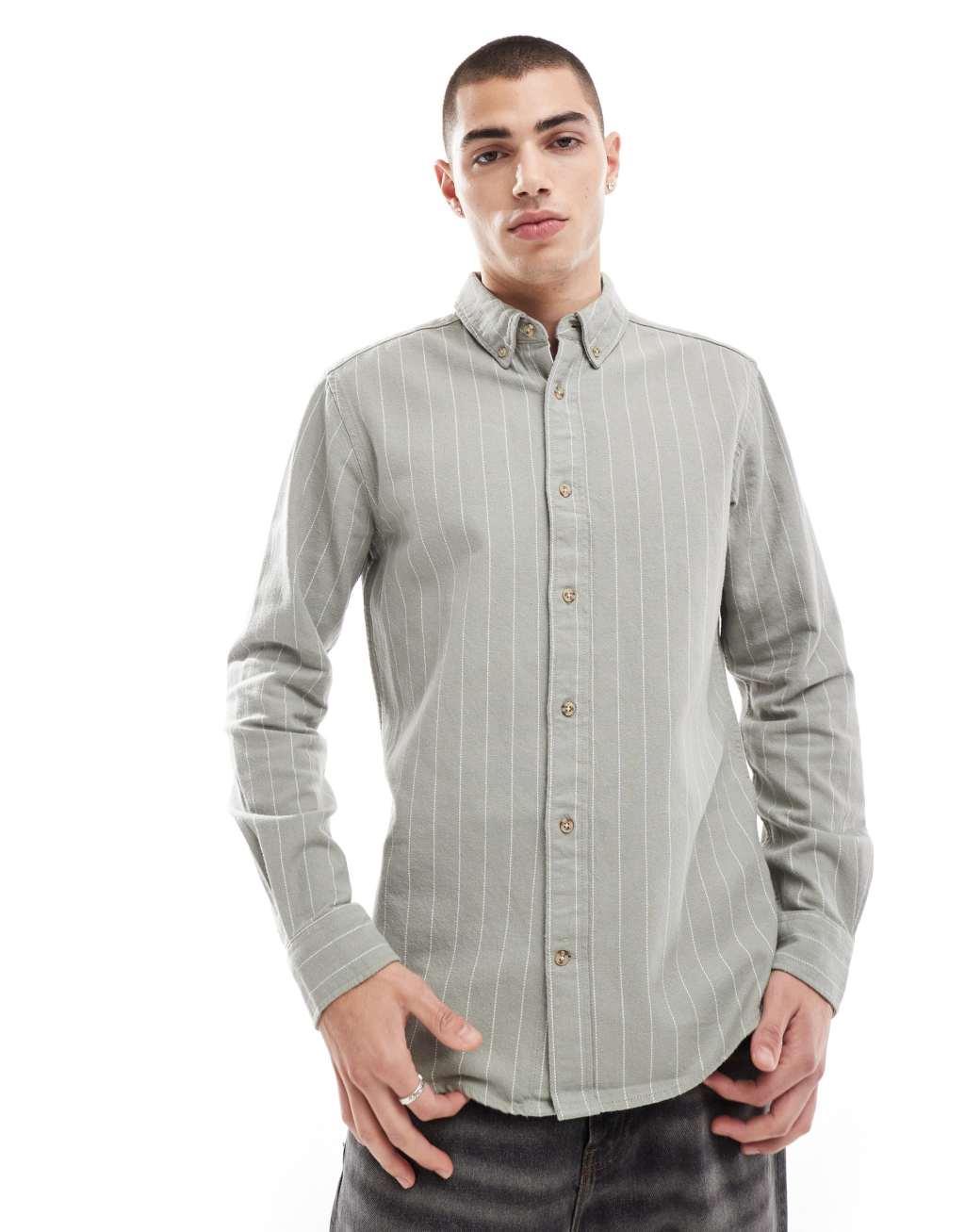 ONLY & SONS long sleeve shirt with stripe in sage Product Image