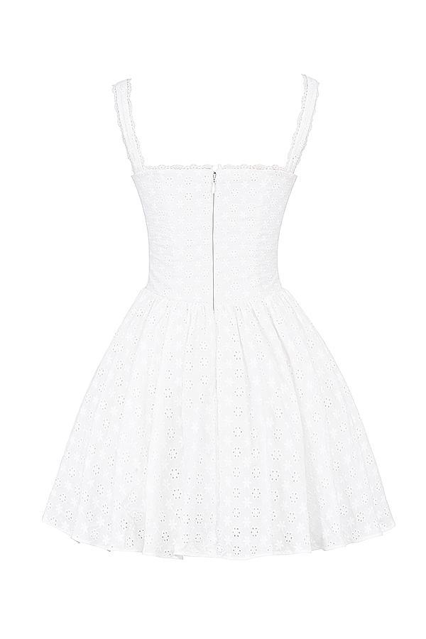 Brigitte White Cotton Broderie Anglais Corset Mini Dress Product Image