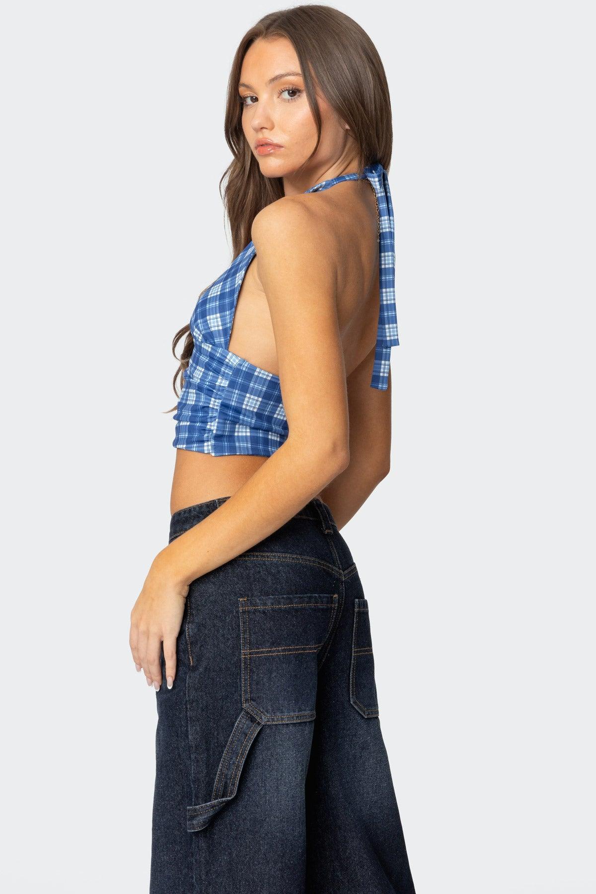 Plaid Printed Halter Top Product Image