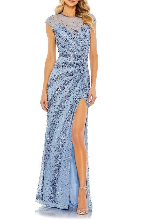 Mac Duggal Embellished Sequin Illusion High Neck Cap Sleeve Thigh High Slit Gown -  14 Product Image