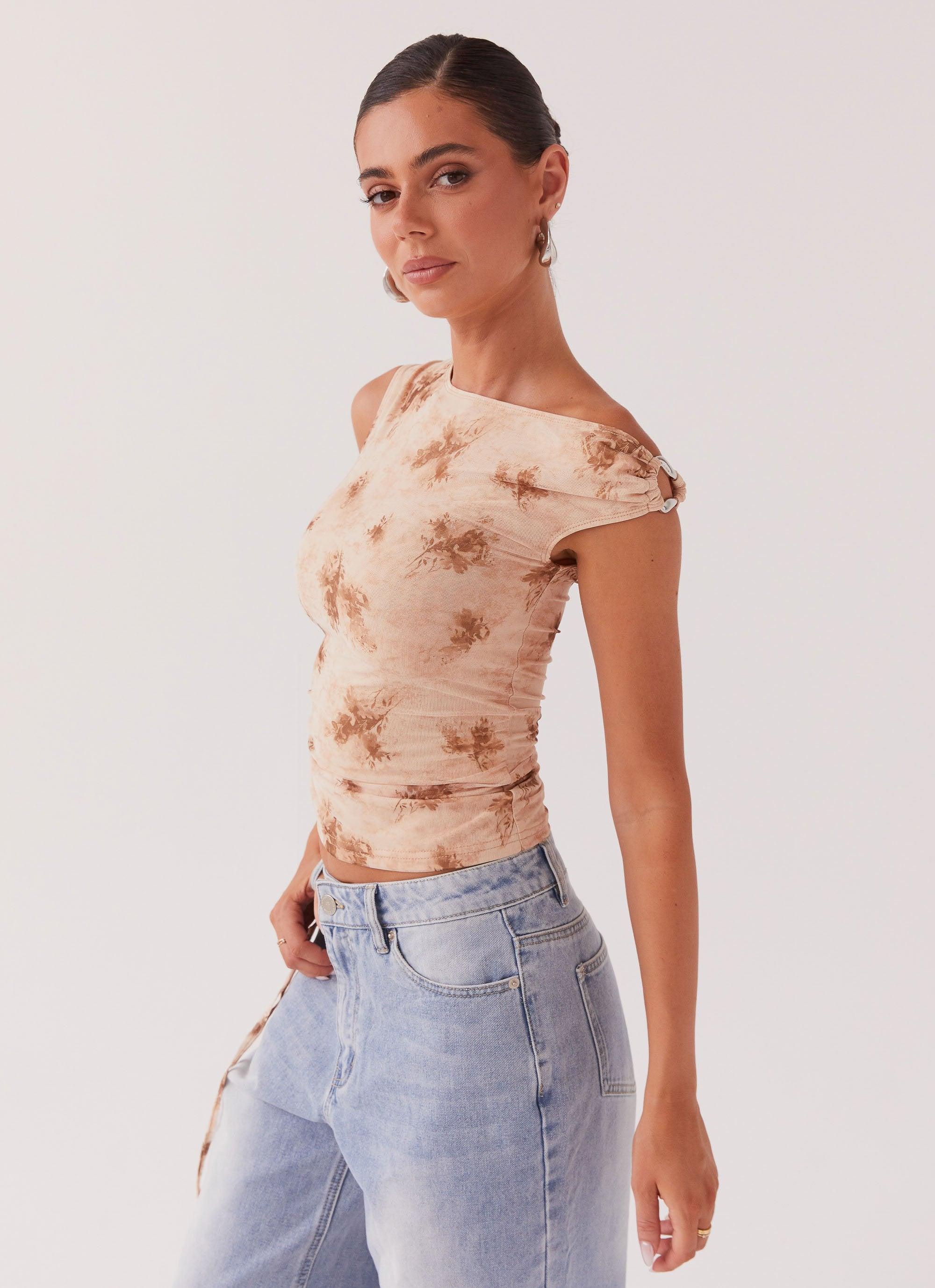 Til Sunrise Off The Shoulder Top - Taupe Smoke Product Image