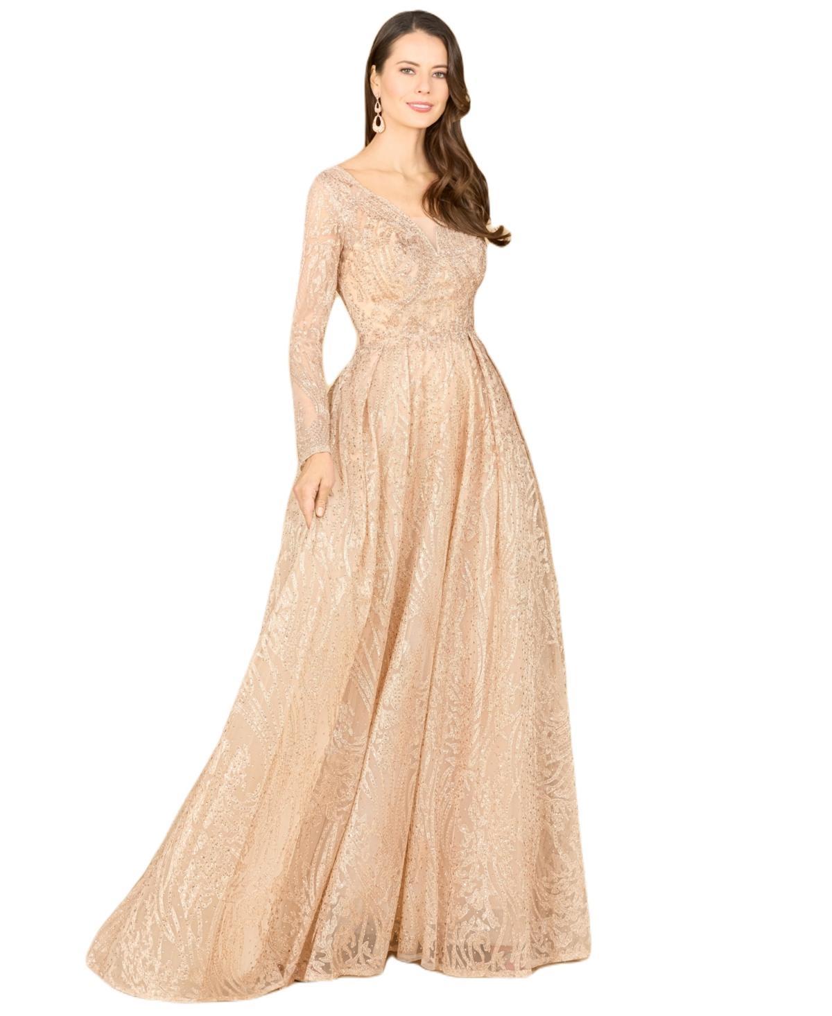 Womens Long Sleeve, A-line Gown with a V-Neckline Product Image