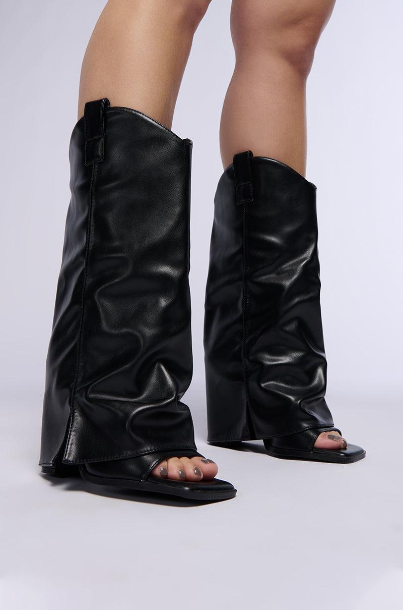 AZALEA WANG ALARIC BLACK WESTERN OPEN TOE SANDAL BOOT Product Image