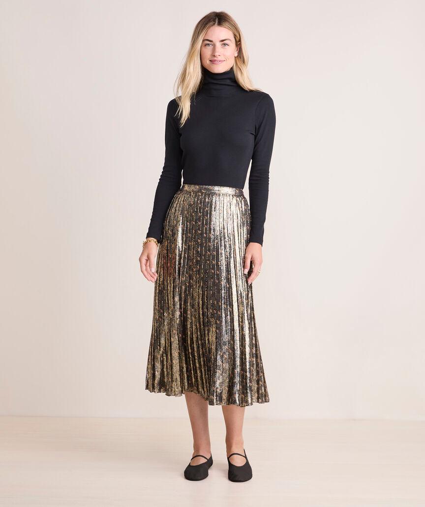 Metallic Pleated Midi Skirt Product Image