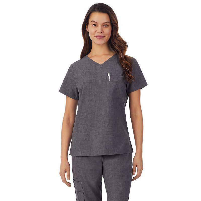 Petite Cuddl Duds Scrubs Classic V-Neck Top, Womens Grey Heather Product Image