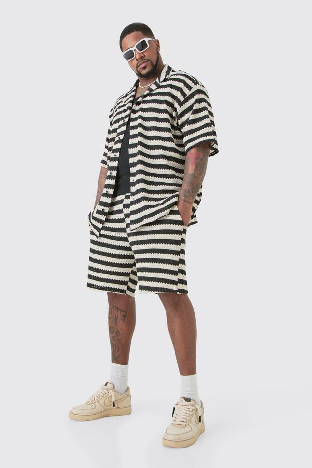 Plus Open Weave Oversized Shirt & Short Set | boohooMAN USA Product Image