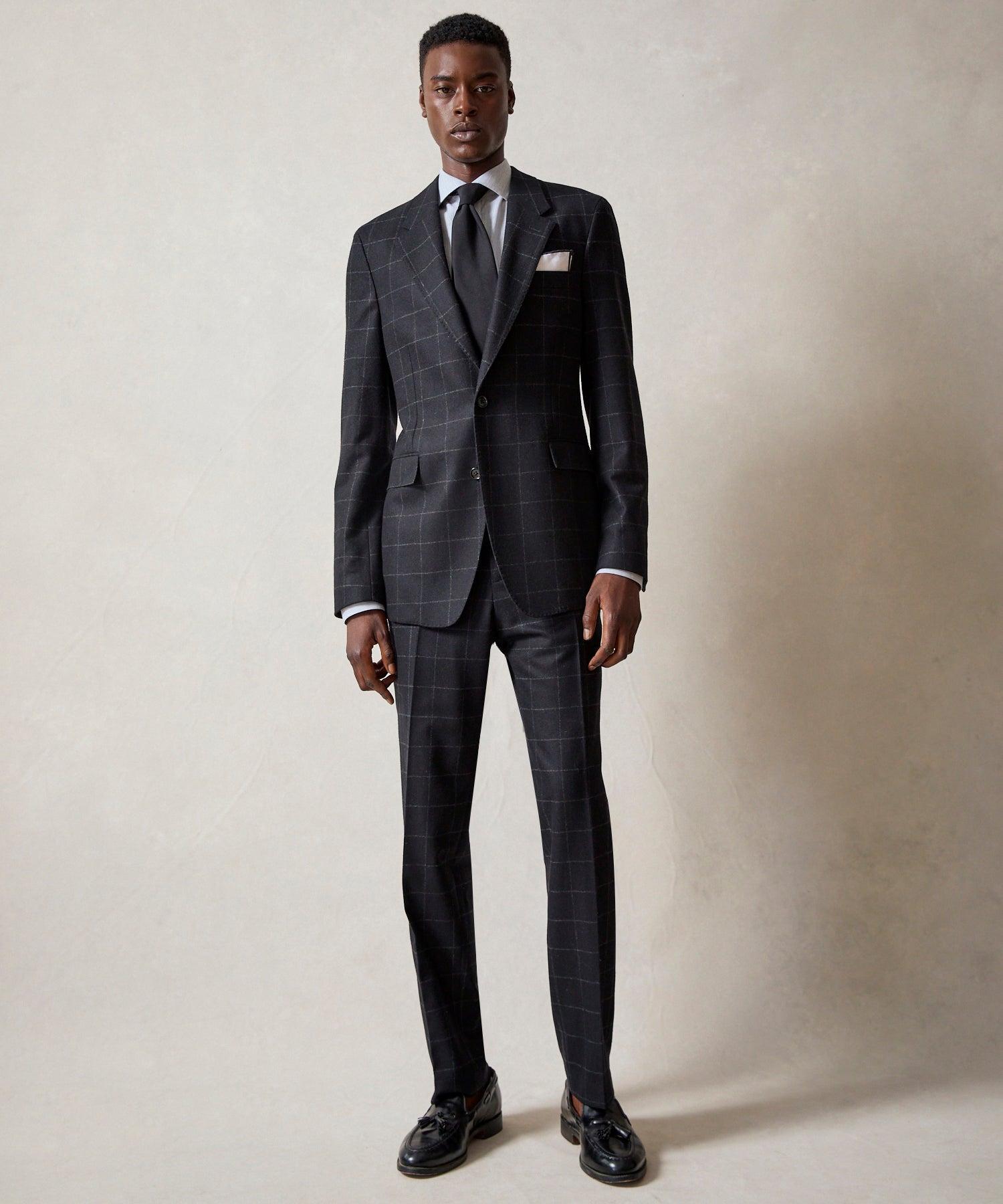 Italian Flannel Sutton Trouser in Black Windowpane Product Image