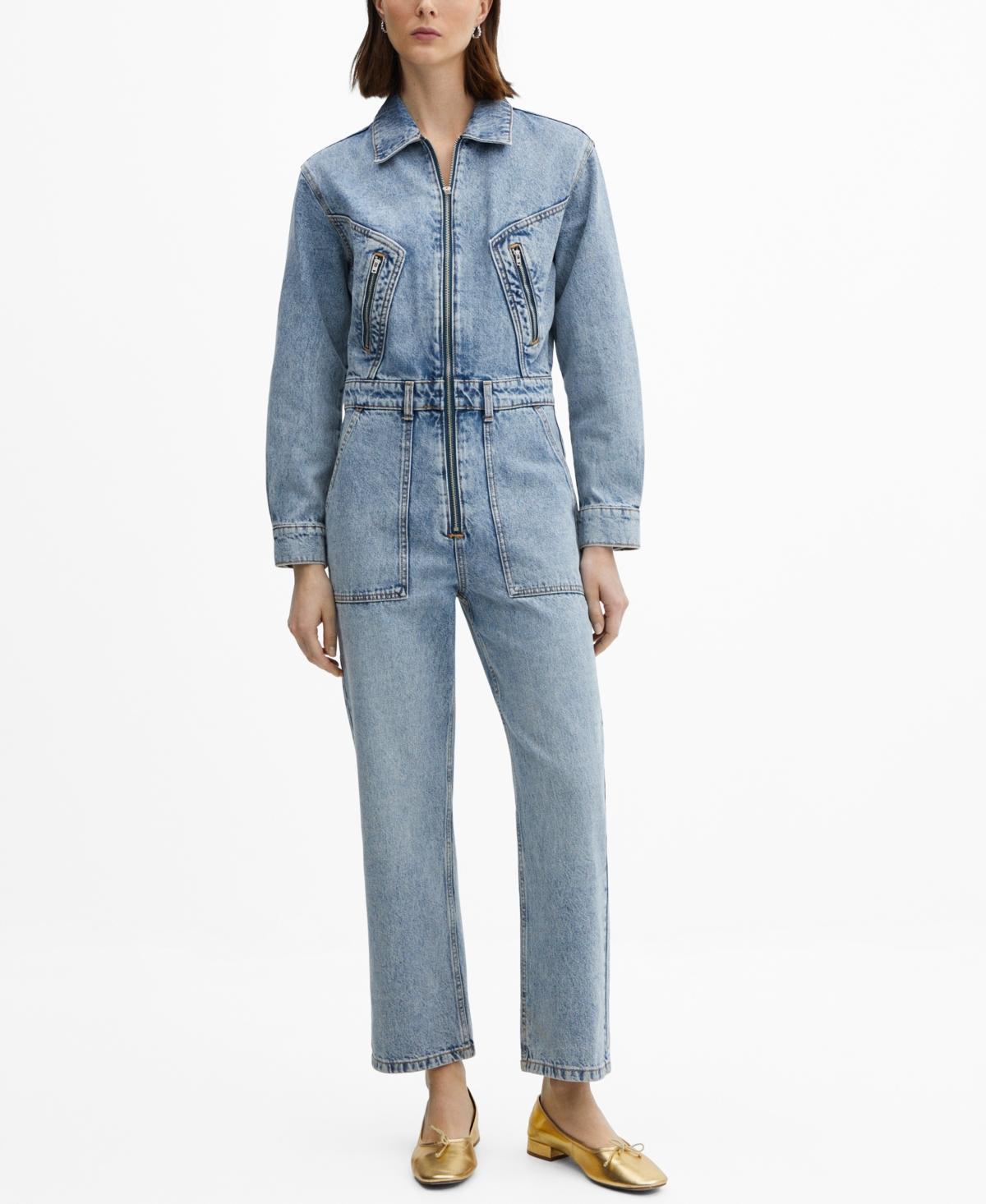 Women's Zipper Denim Jumpsuit Product Image