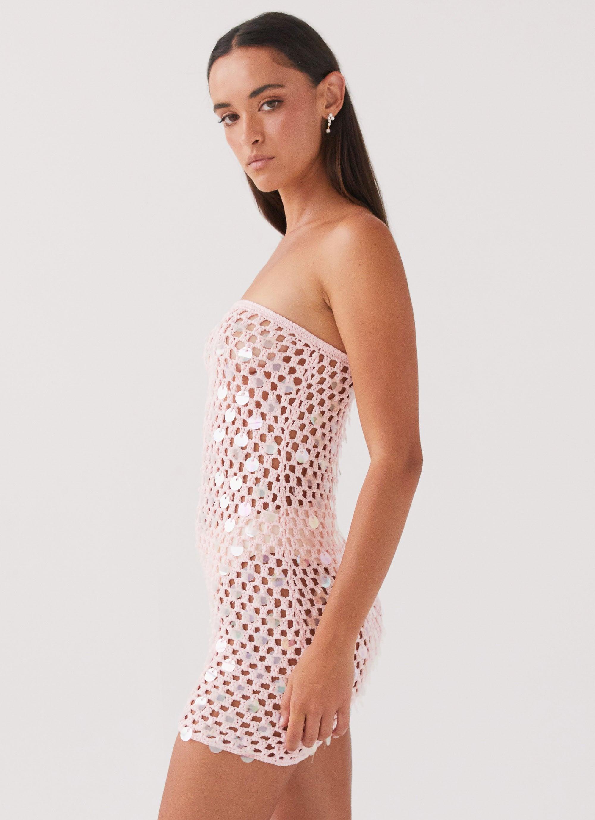 Montana Sequin Crochet Mini Dress - Pink Product Image