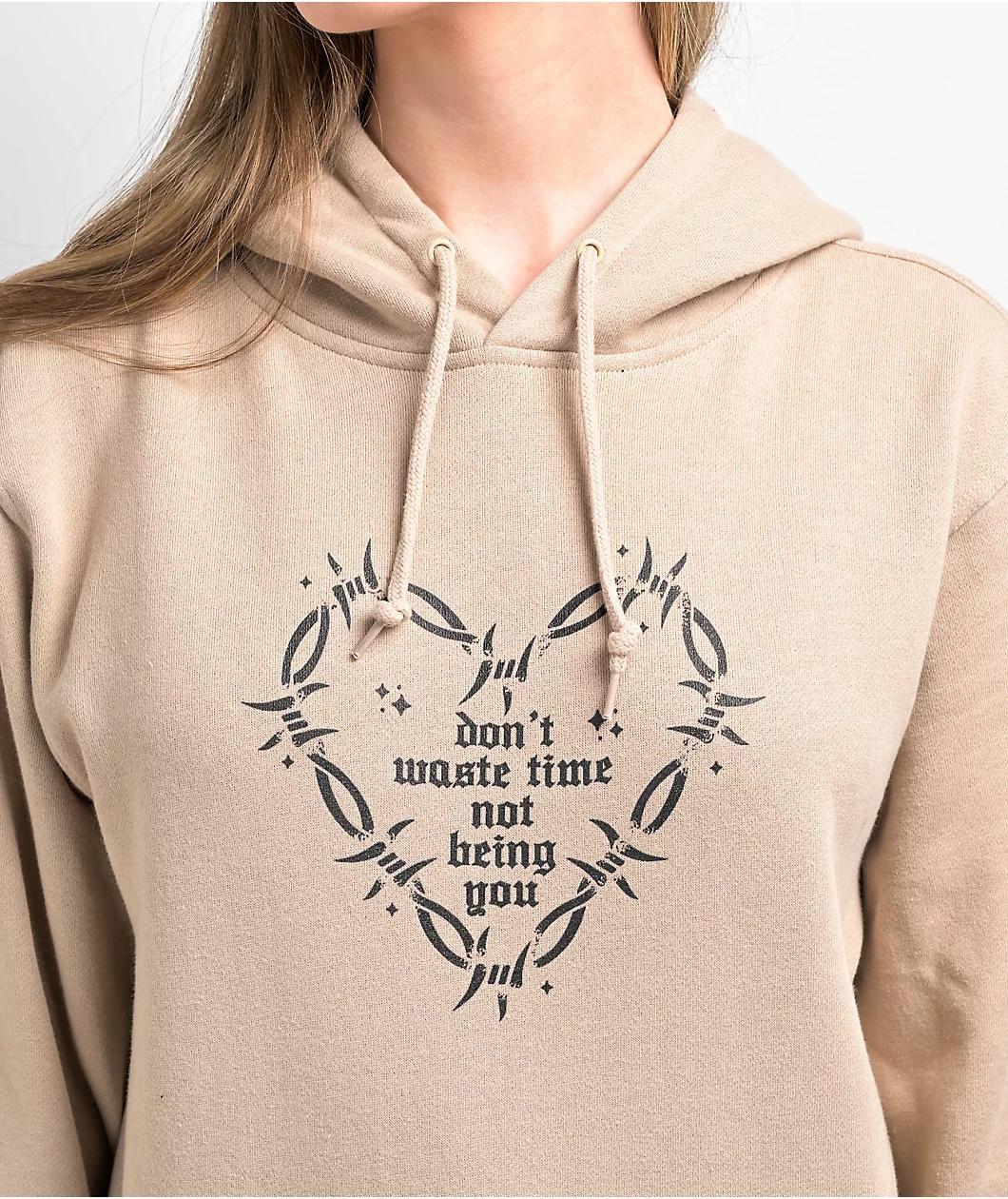 Schaf Don't Waste Time Beige Hoodie Product Image