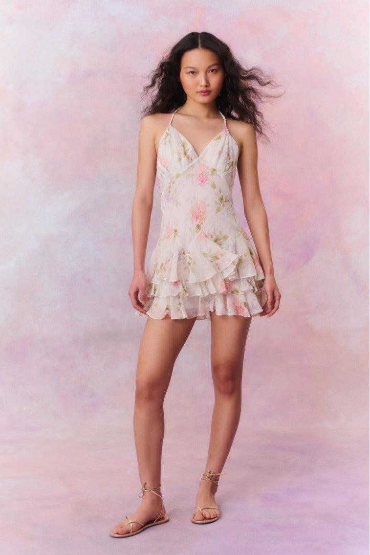 Adrinette Chiffon Halter Mini Dress Product Image