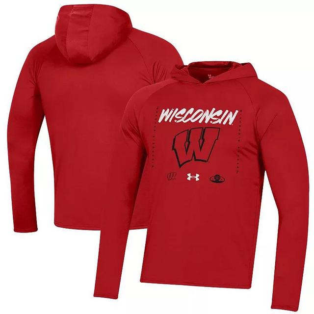 Under Armour Wisconsin Badgers 2023 On Court Bench Shooting Long Sleeve Hoodie T-Shirt, Mens Product Image