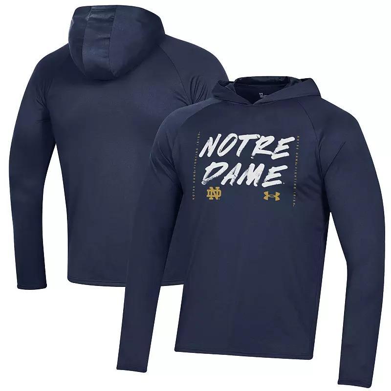 Under Armour Notre Dame Fighting Irish 2023 On Court Bench Shooting Long Sleeve Hoodie T-Shirt, Mens Blue Product Image