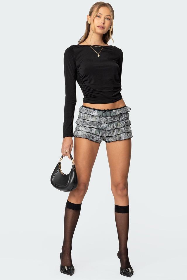 Camo Ruffled Mesh Shorts Product Image