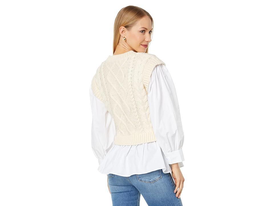 English Factory Mixed Media Cable Detail Sweater (Cream/White) Women's Sweater Product Image