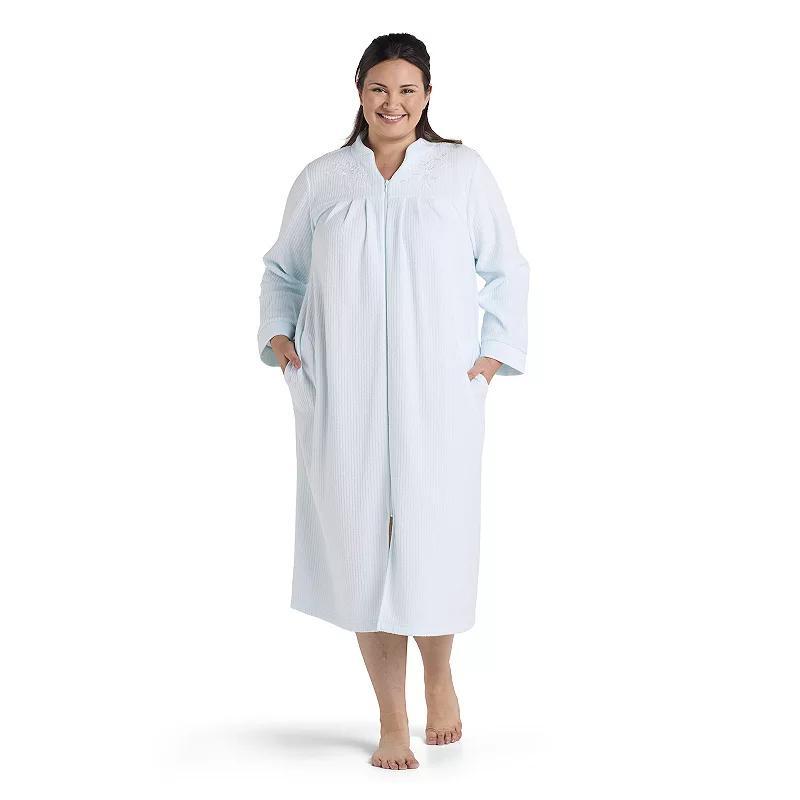 Plus Size Miss Elaine Essentials Brushed Back Terry Long Zip Robe, Womens Blue Product Image