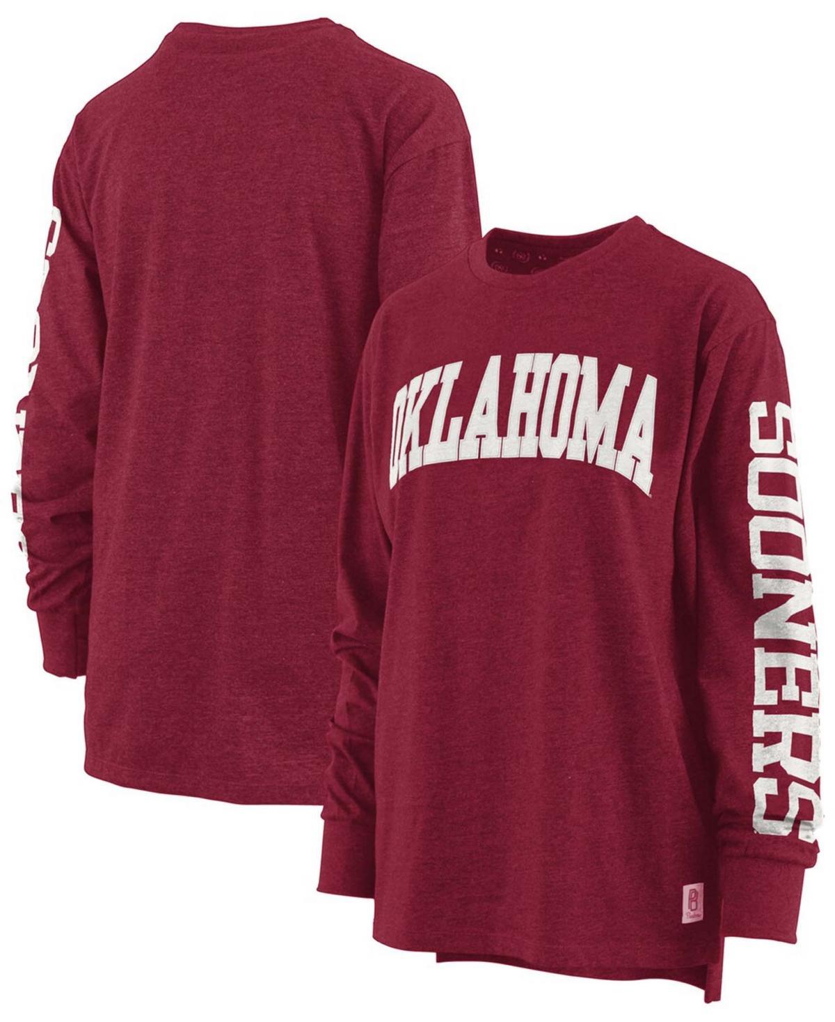 Womens Pressbox Heathered Crimson Oklahoma Sooners Two-Hit Canyon Long Sleeve T-Shirt Product Image