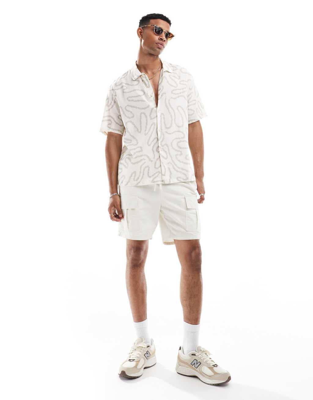 Bershka abstract palm print shirt in white Product Image