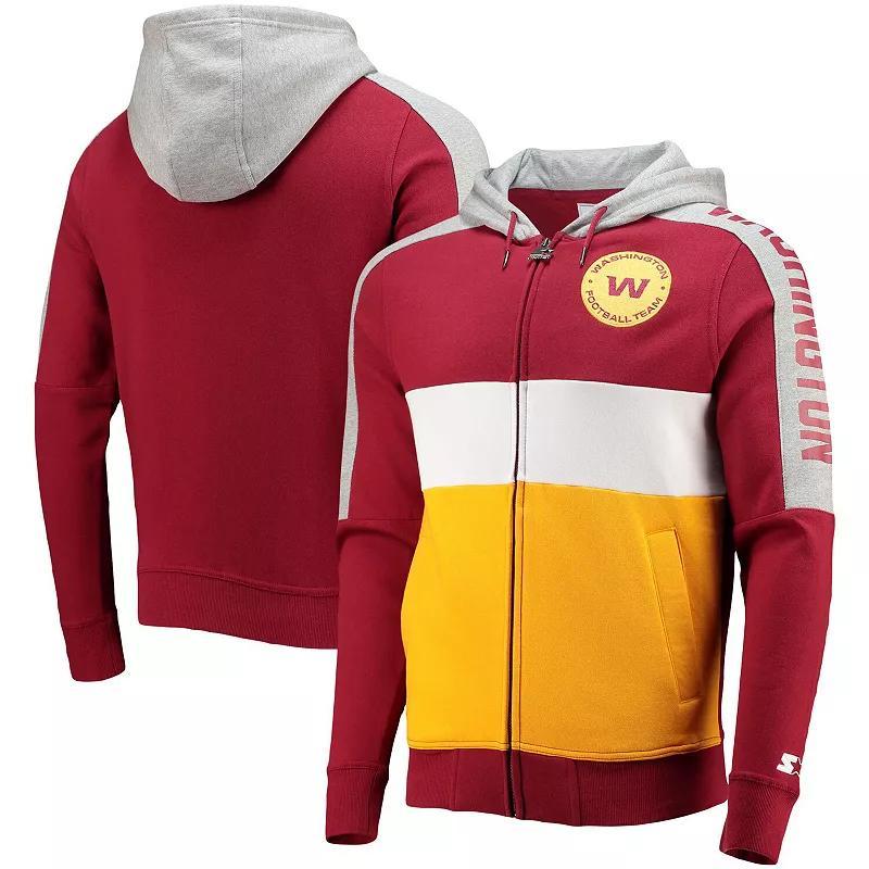 Mens Starter Burgundy/Gold Washington Football Team Playoffs Color Block Full-Zip Hoodie Product Image