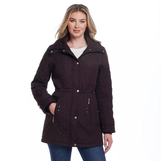 Womens Weathercast Knit Collar Quilted Jacket Brown Product Image