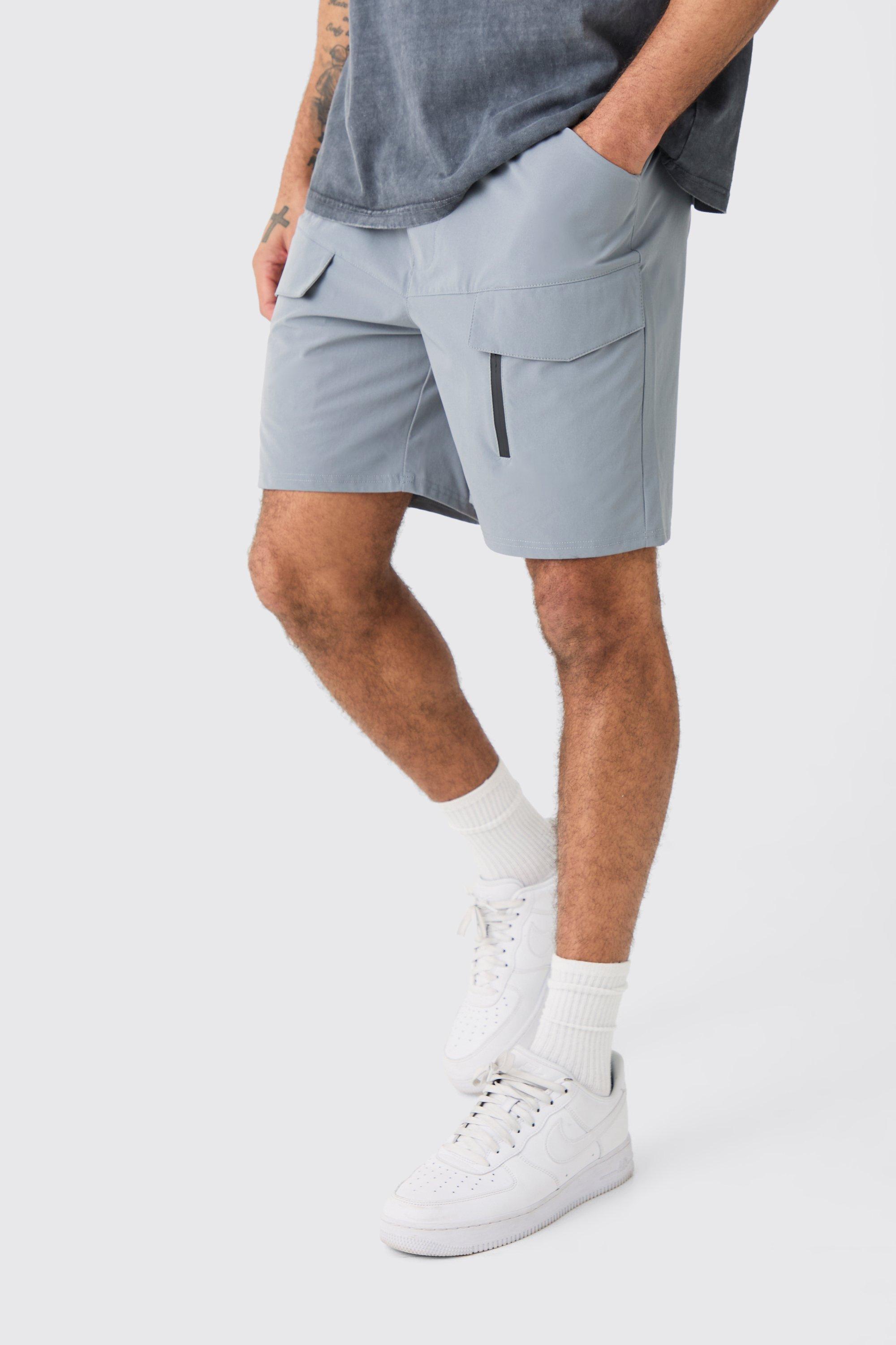 Elasticated Waist Relaxed Technical Stretch Cargo With Zip | boohooMAN USA Product Image