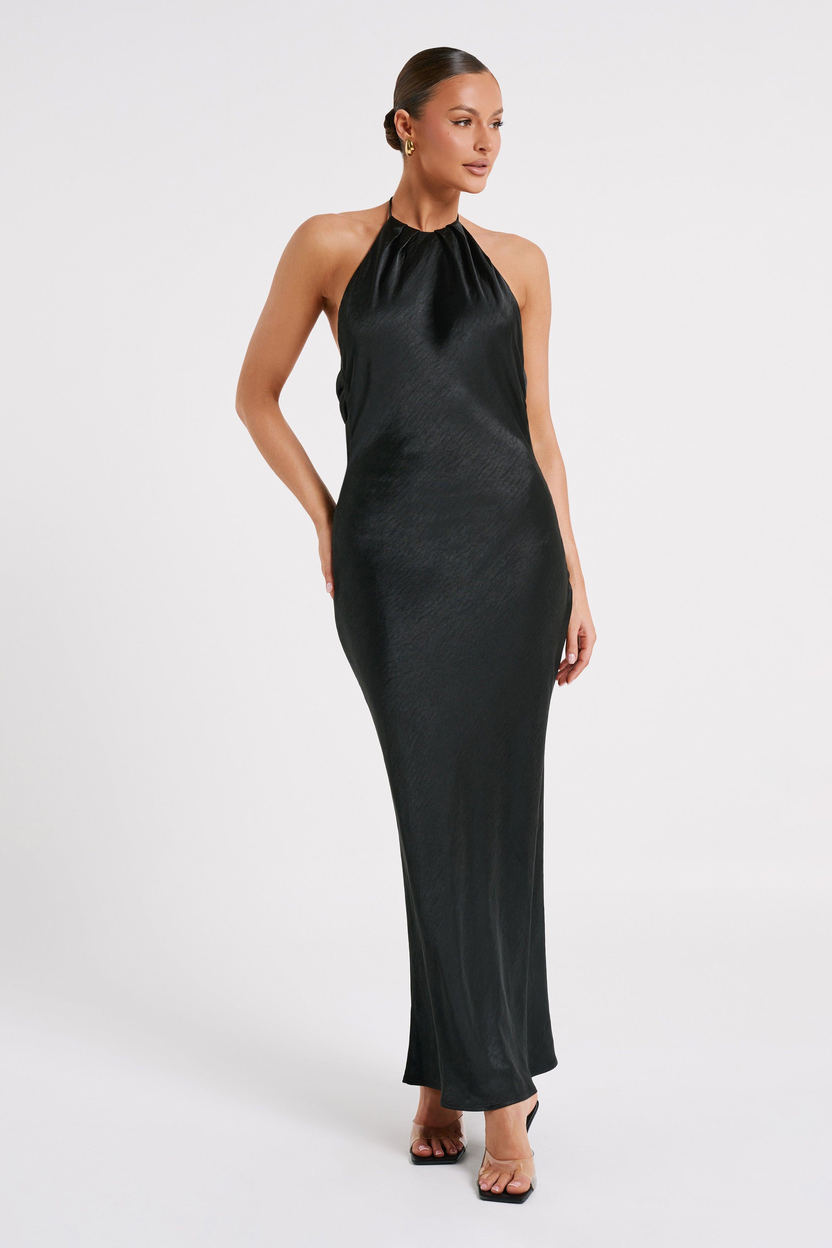 Sammy Satin Halter Maxi Dress - Black Product Image