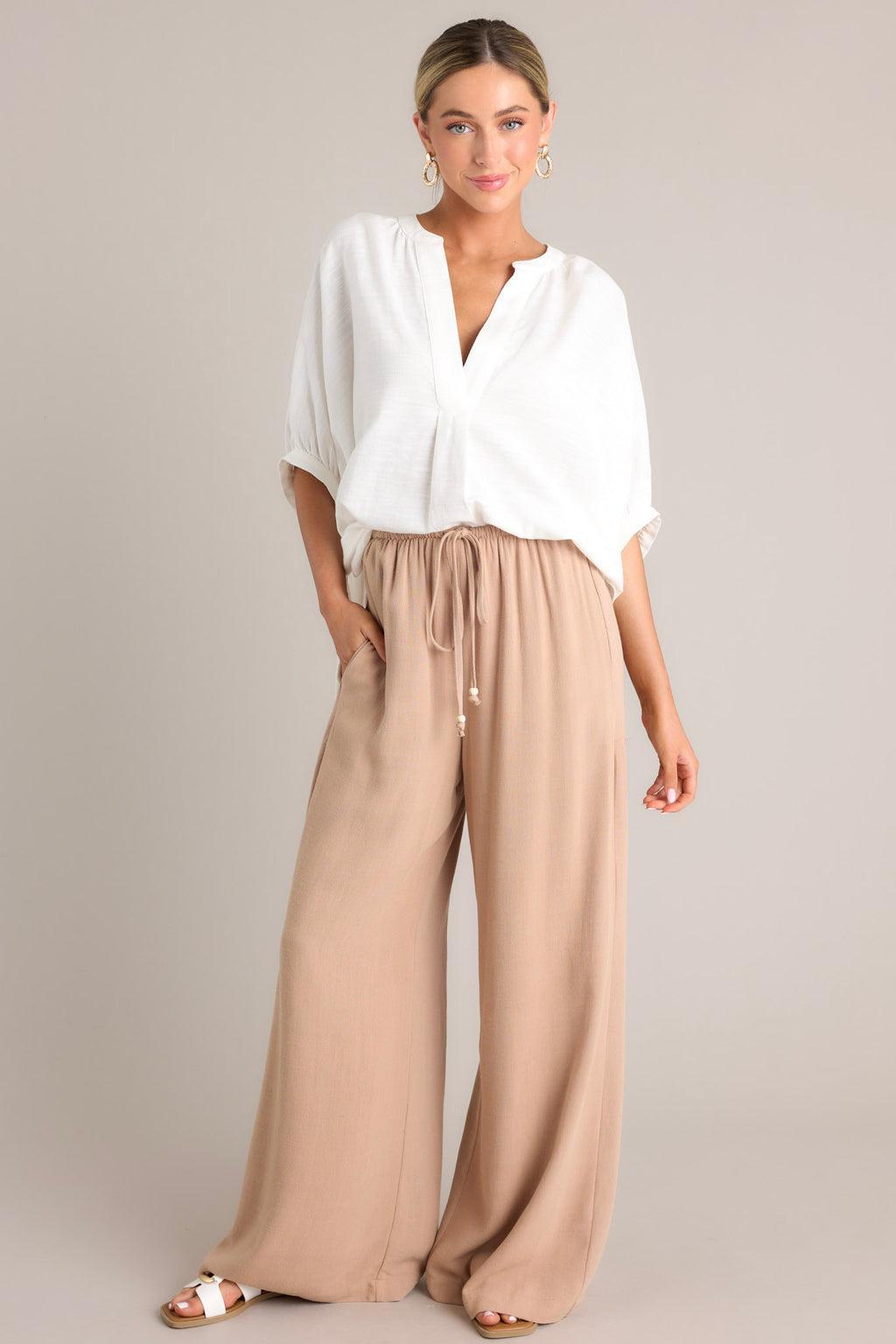 Effortless Elegance Tan Linen Blend Pants Product Image